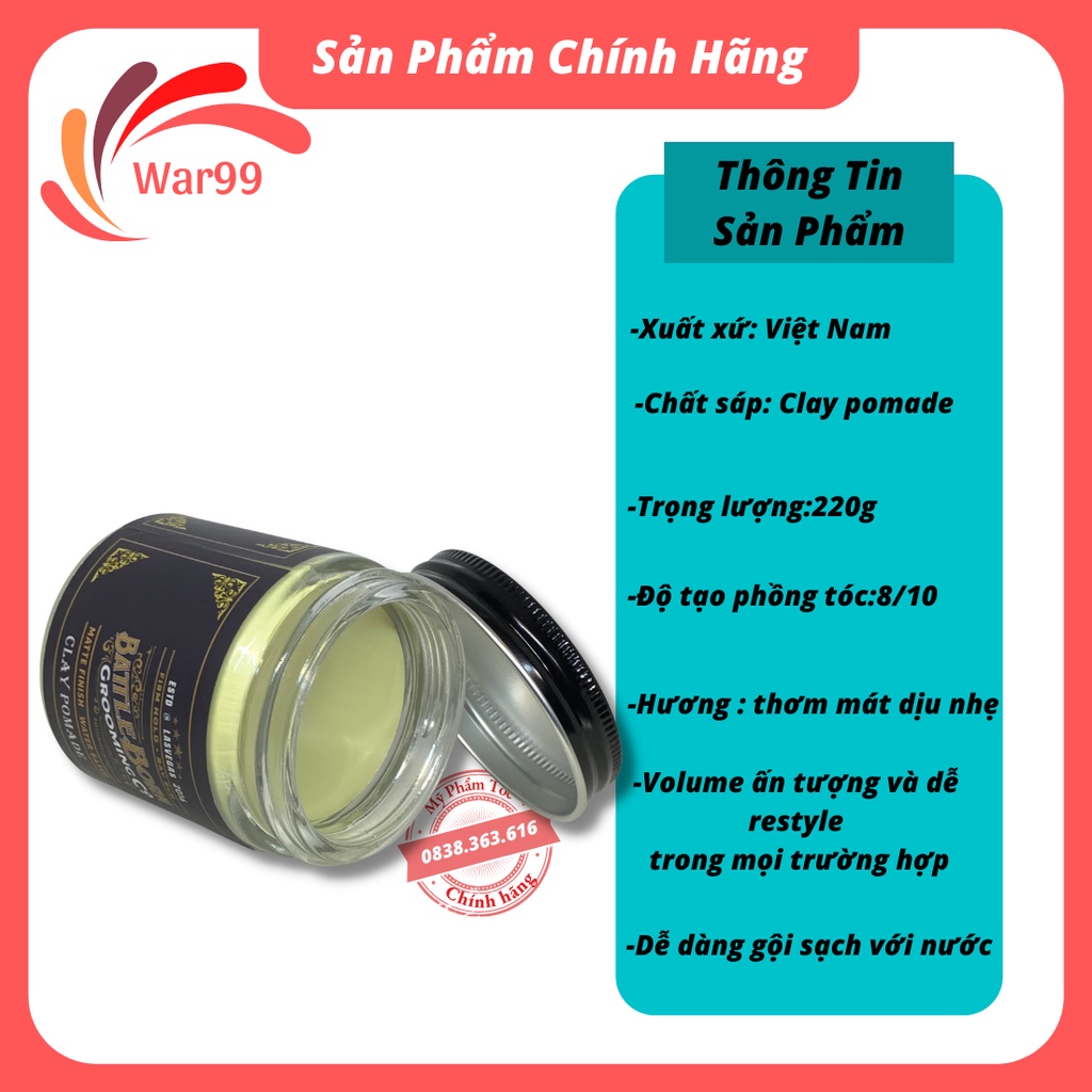 Sáp vuốt tóc nam tạo kiểu BATTLE BORN clay pomade keo vuốt tóc bản cao cấp lọ thủy tinh siêu giữ nếp