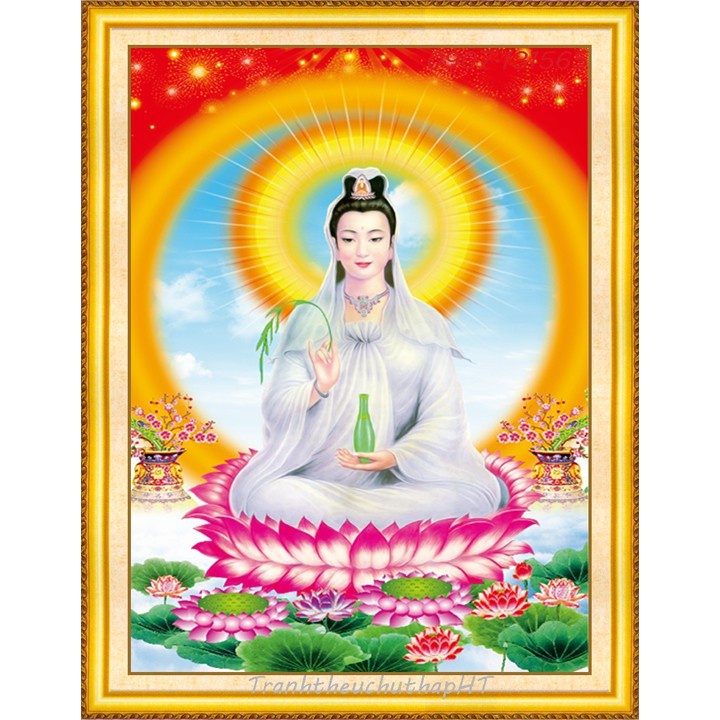 Tranh thêu chữ thập Quan thế âm bồ tát kích thước 44*59cm