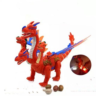 ((TẶNG PIN) Khủng long 4 đầu rồng đẻ trứng dùng pin phát nhạc có đèn, dành cho bé trên 1 tuổi, kích thước 53x30x14 cm