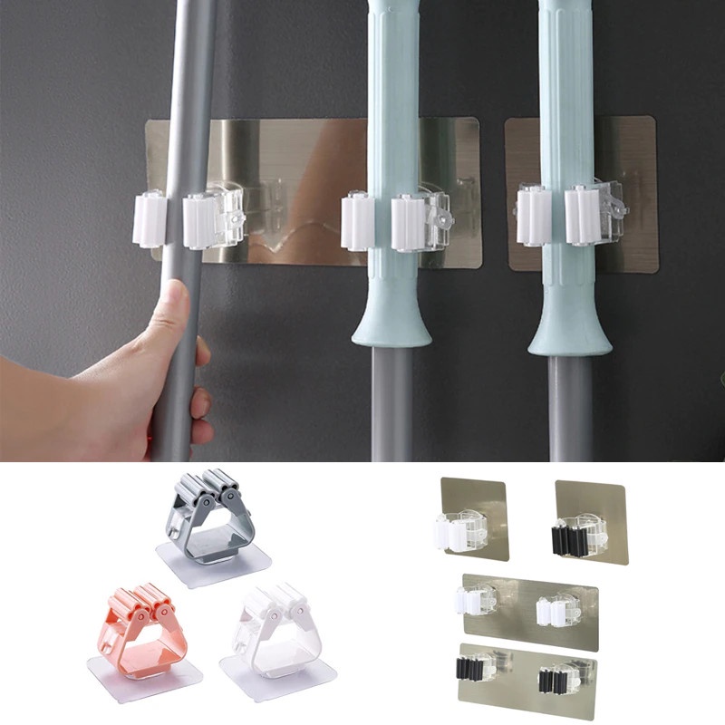 Móc kẹp cây lau nhà, treo chổi dán tường chống thấm nước