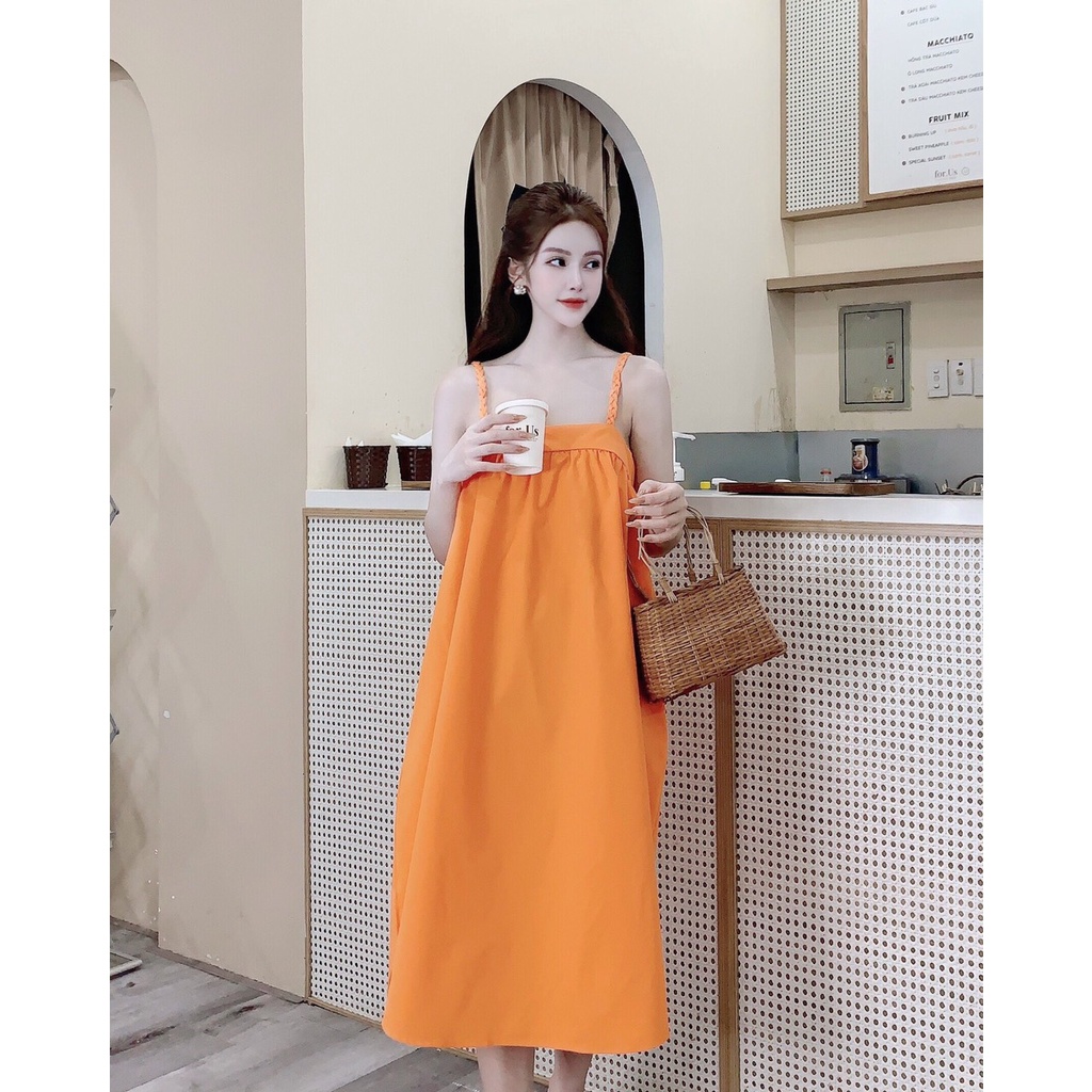 Váy Bầu 2 dây chất thô dáng xòe - Đầm maxi đi biển kiểu dáng cực xinh V339