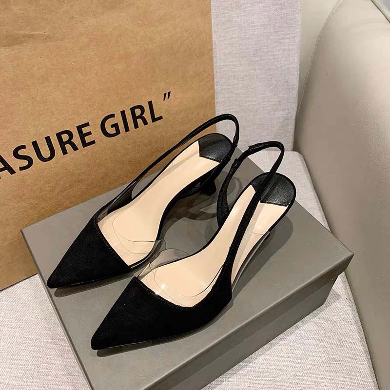 Giày sandal cao gót bít mũi gót nhọn 6P phối Meka xinh xắn Giày Bánh Bèo mã CGTuyetMua