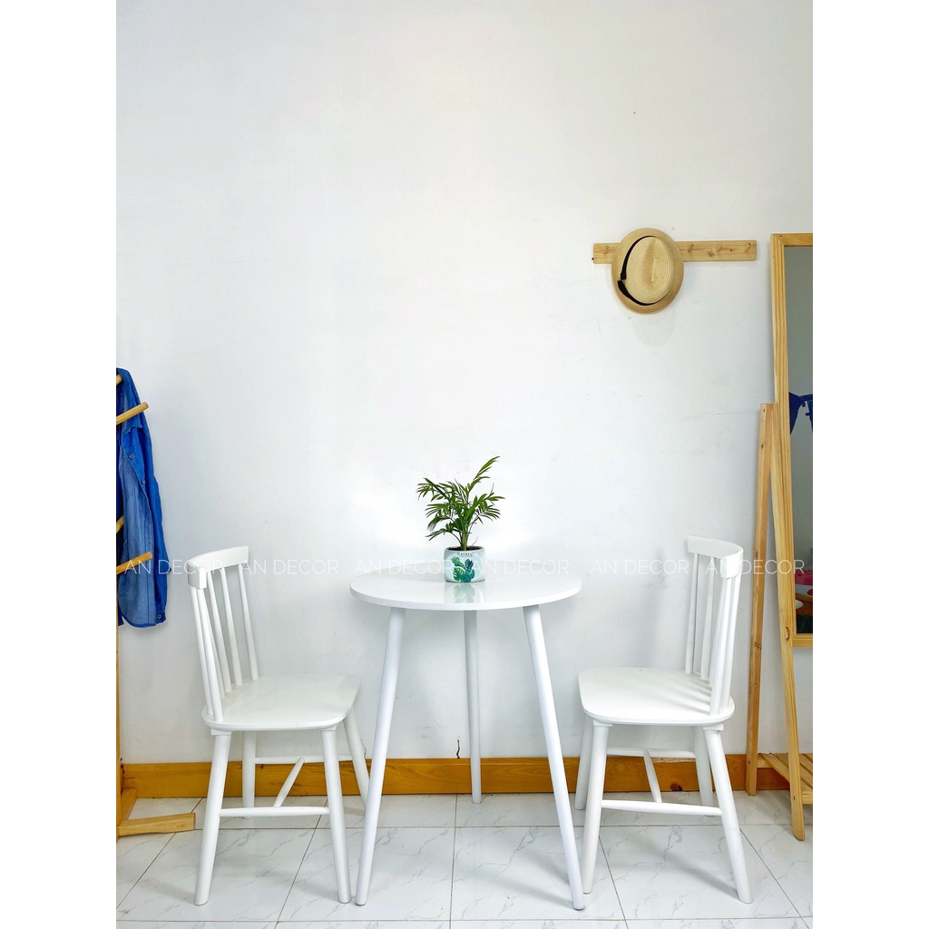 Bàn Ăn Bằng Gỗ Màu Trắng Hình Tròn Bàn Cafe Bàn Ban Công Chân Cao Sơn Trắng
