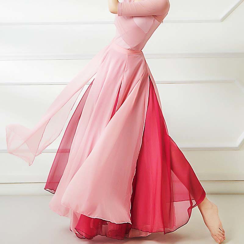 Chân Váy Voan Xòe Hai Lớp Cột Dây 720 Độ Phong Cách Dân Tộc Thanh Lịch Dùng Biểu Diễn Sân Khấu