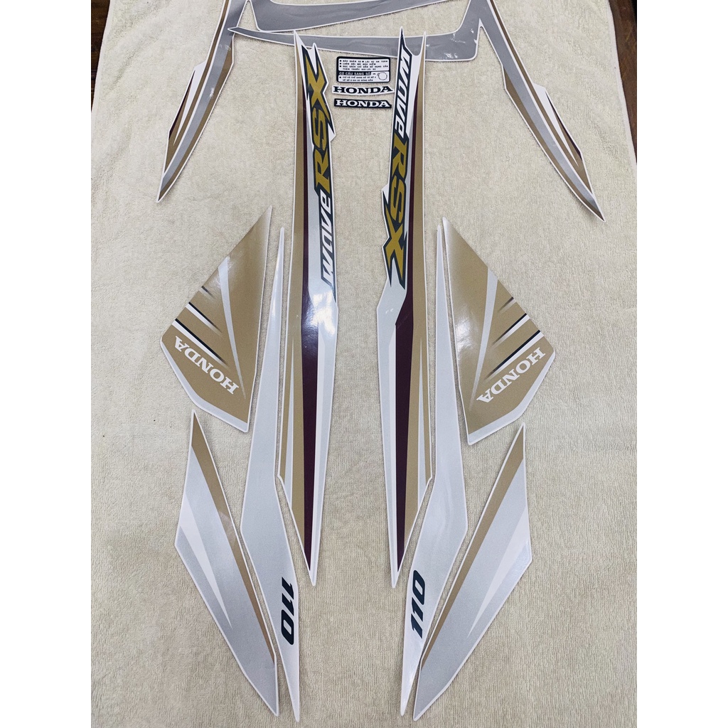 Bộ tem 3 lớp decal dán xe máy honda wave rsx 110 đời 2014 màu đồng zin thái siêu đẹp