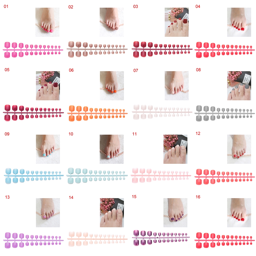 24 Móng chân giả màu trơn Nhựa ABS