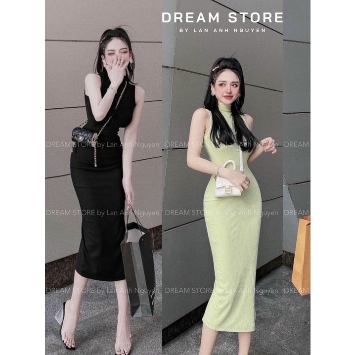 Đầm body cổ lọ sát nách thun gân dáng dài hot