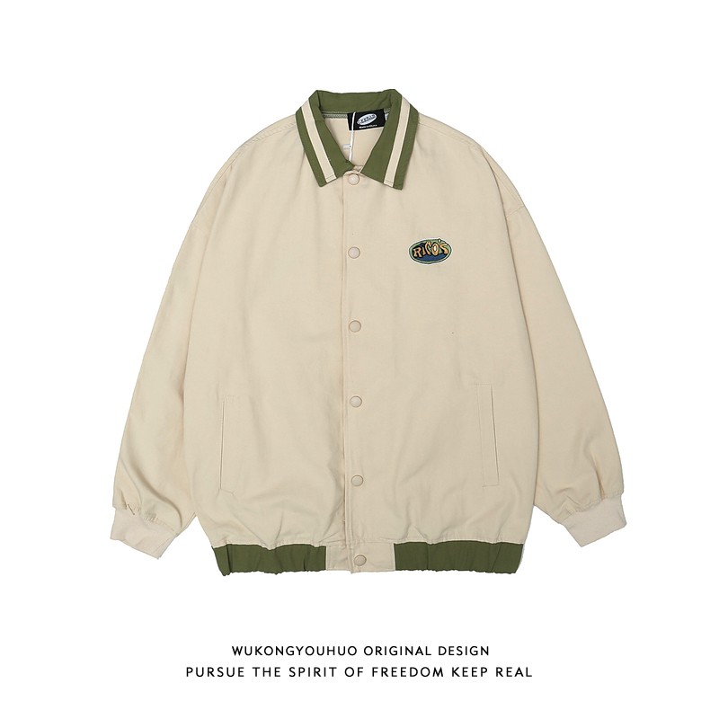 Áo khoác bomber kaki cổ bẻ khuy bấm