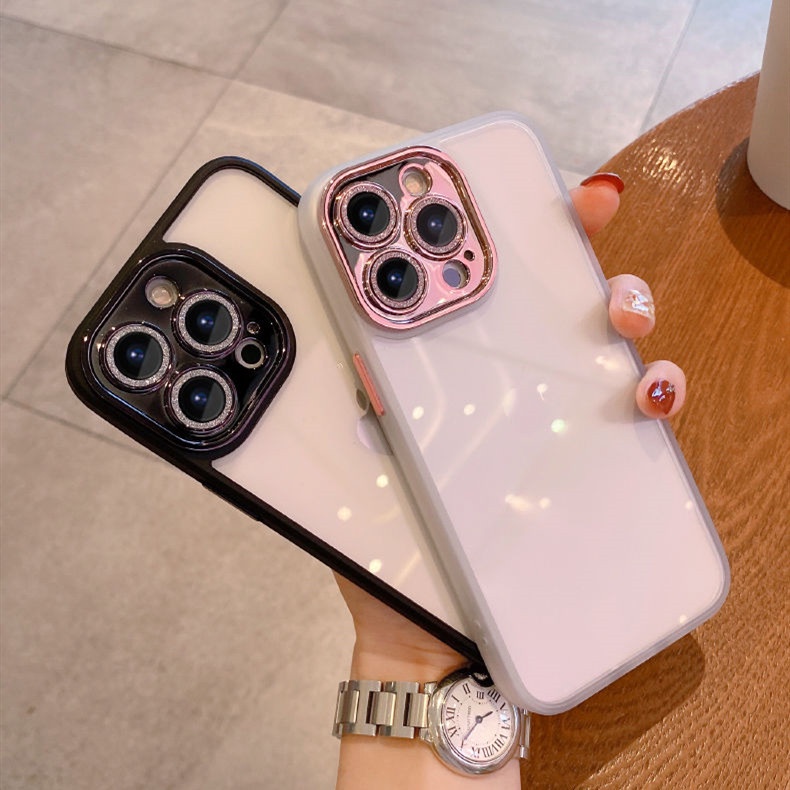 Ốp Điện Thoại Cứng Trong Suốt Đính Đá Lấp Lánh Sang Trọng Kèm Miếng Bảo Vệ Camera Cho iPhone 13 12 11 pro Max i12 i11 i13 pro