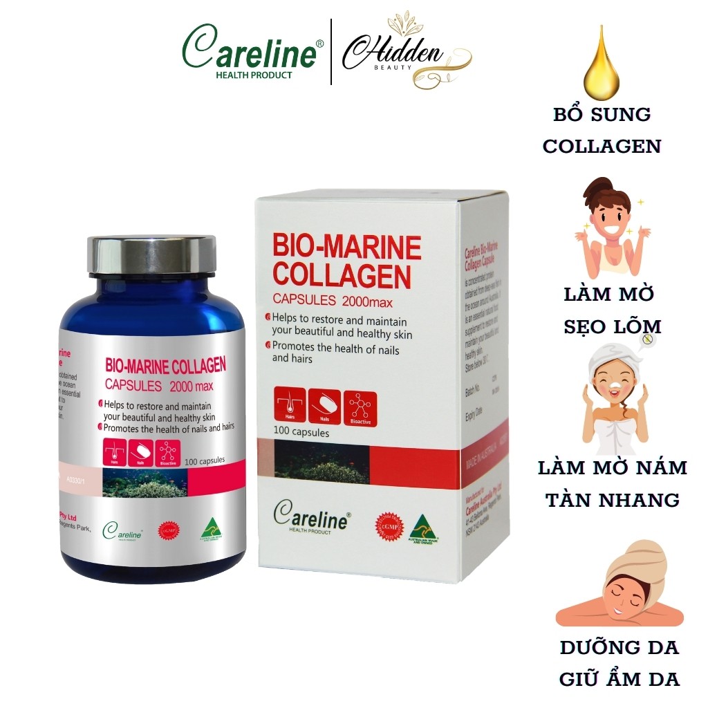 Viên uống đẹp da Careline Bio Marine Collagen 2000mg, nhập khẩu Úc - 100 viên | Thế Giới Skin Care