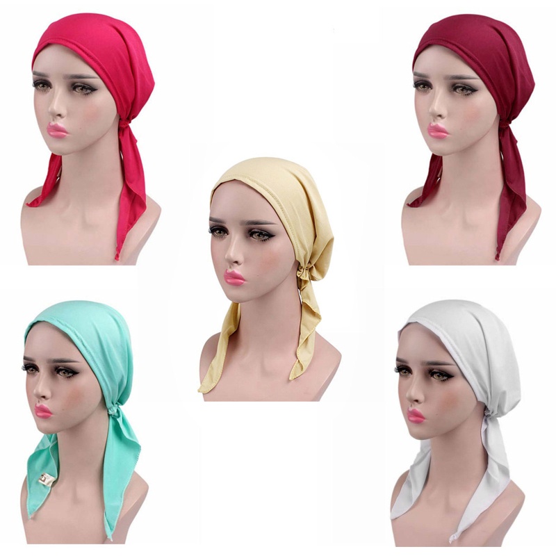 Mũ Trùm Đầu Chemo Chemo Chemo Màu Trơn Buộc Tóc Trước Khi Đội Khăn Bandana Cho Nữ