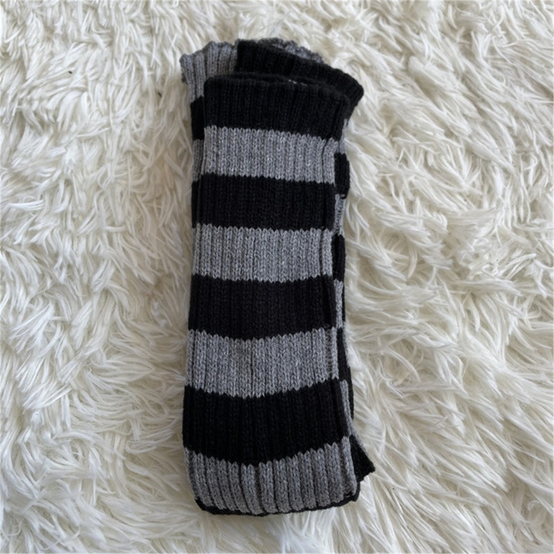 Tất Ống Chân Dệt Kim Giữ Ấm Họa Tiết Kẻ Sọc Màu Tương Phản Cho Nữ Xixi