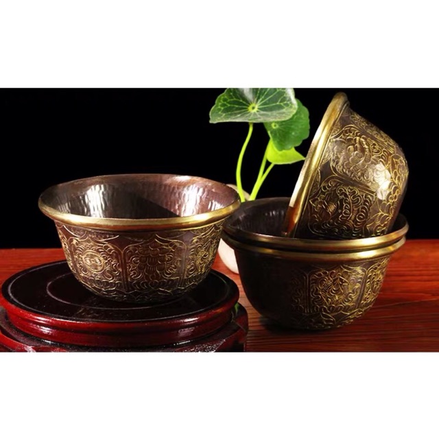 Chén cúng không chân đồng Nepal 3” - Vẽ vàng