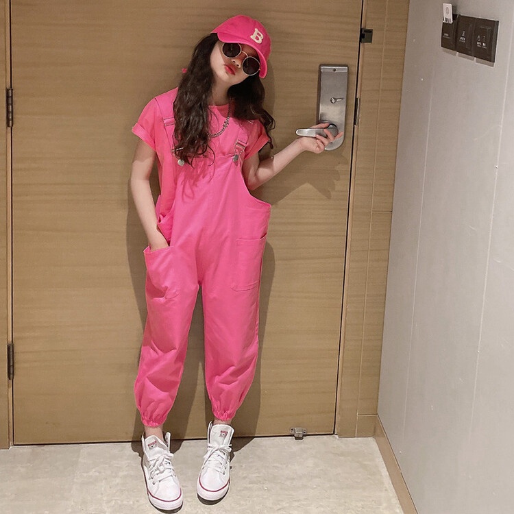 Set Áo Thun Ngắn Tay + Quần Yếm Thiết Kế Mới Thời Trang Dành Cho Bé Gái