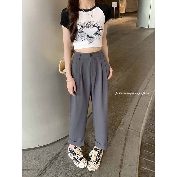 Quần suông ống rộng màu xám vải vitex mềm mịn size s/m/l M530