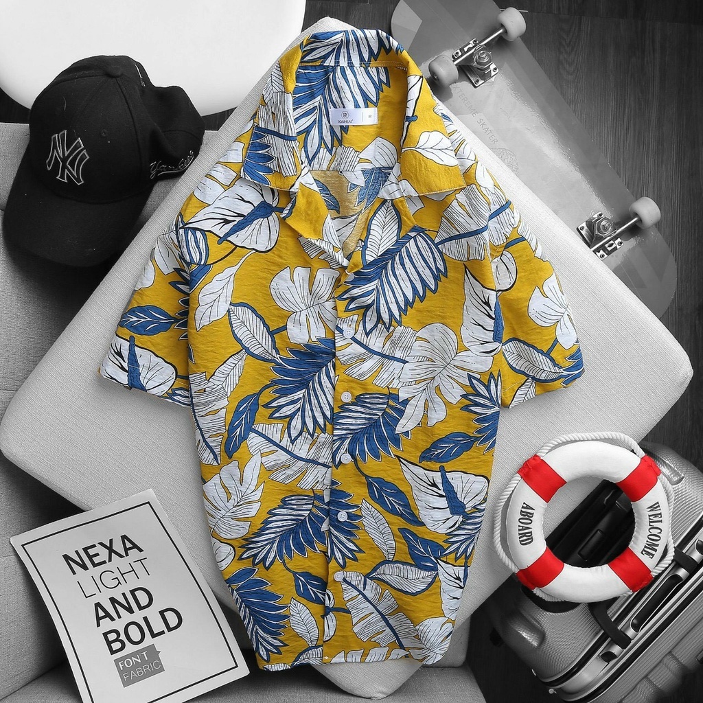 Áo Sơ Mi Ngắn Tay Họa Tiết Đi Biển Mùa Hè Cuban Shirt Vải Đũi Hoa Cao Cấp 50-78kg