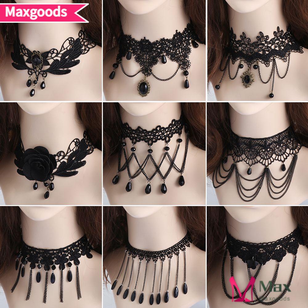 Vòng Cổ Choker Vải Ren Màu Đen Phong Cách Gothic Gợi Cảm Sang Trọng|Mặt Dây Chuyền