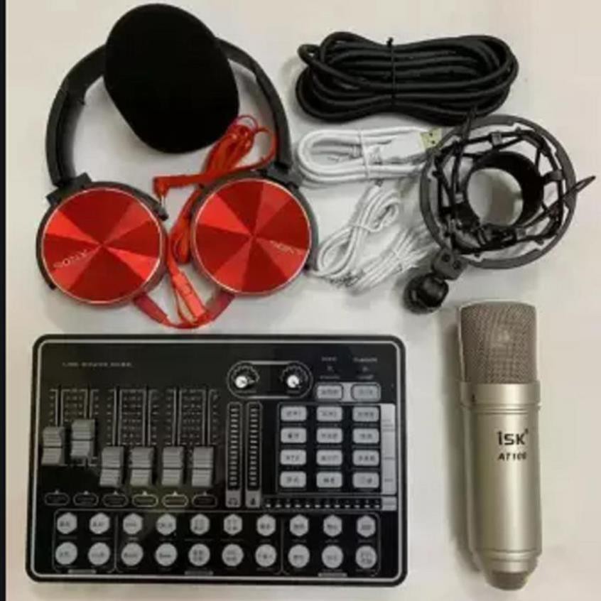 Combo Thu Âm Livestream Mic ISK AT100 Sound Card H9 Pro autotune có Bluetooth tặng tai nghe