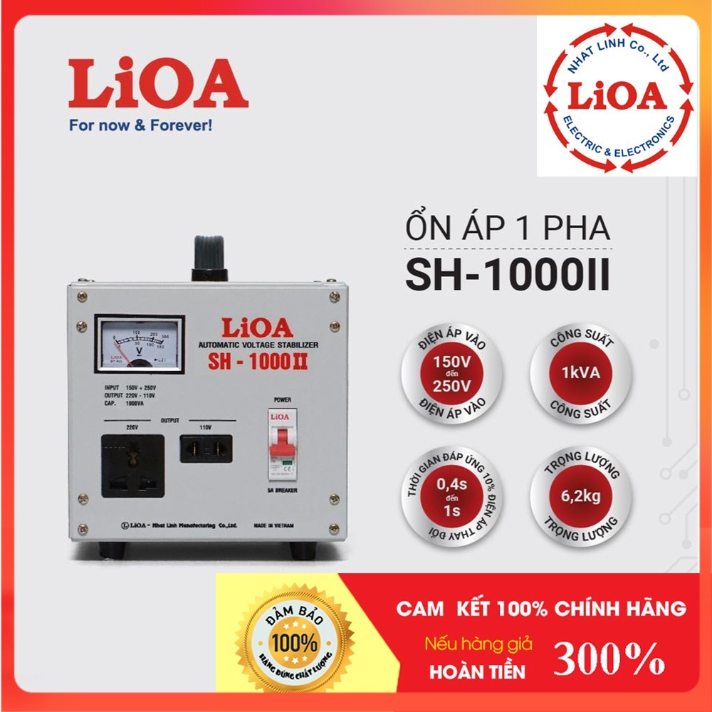 Ổn áp LiOA 1KVA SH-1000II dải 150V Nhật Linh 1000VA 1000W 1 KW công suất nhỏ cho máy tính, tủ lạnh