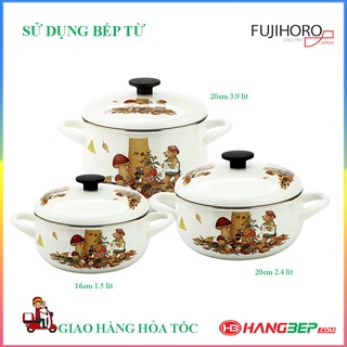 Bộ 3 nồi thép tráng men nhật bản fujihoro gấu nâu ftcv-3 - sản xuất thái lan