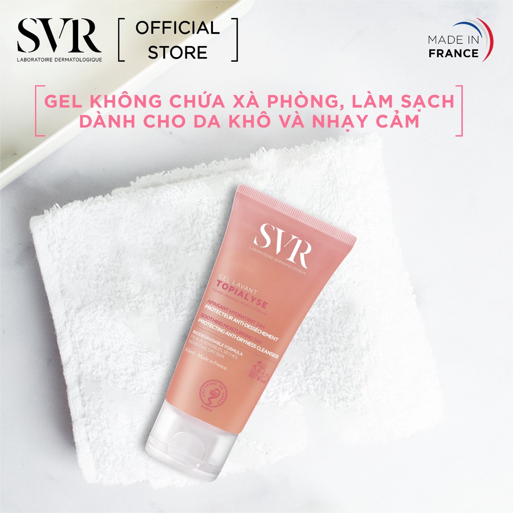 Gel làm sạch không chứa xà phòng cho da khô và nhạy cảm SVR TOPIALYSE Gel Lavant 55ml