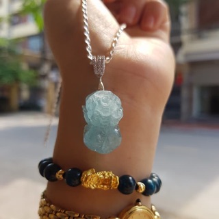 Dây chuyền bạc mặt tỳ hưu đá Aqua