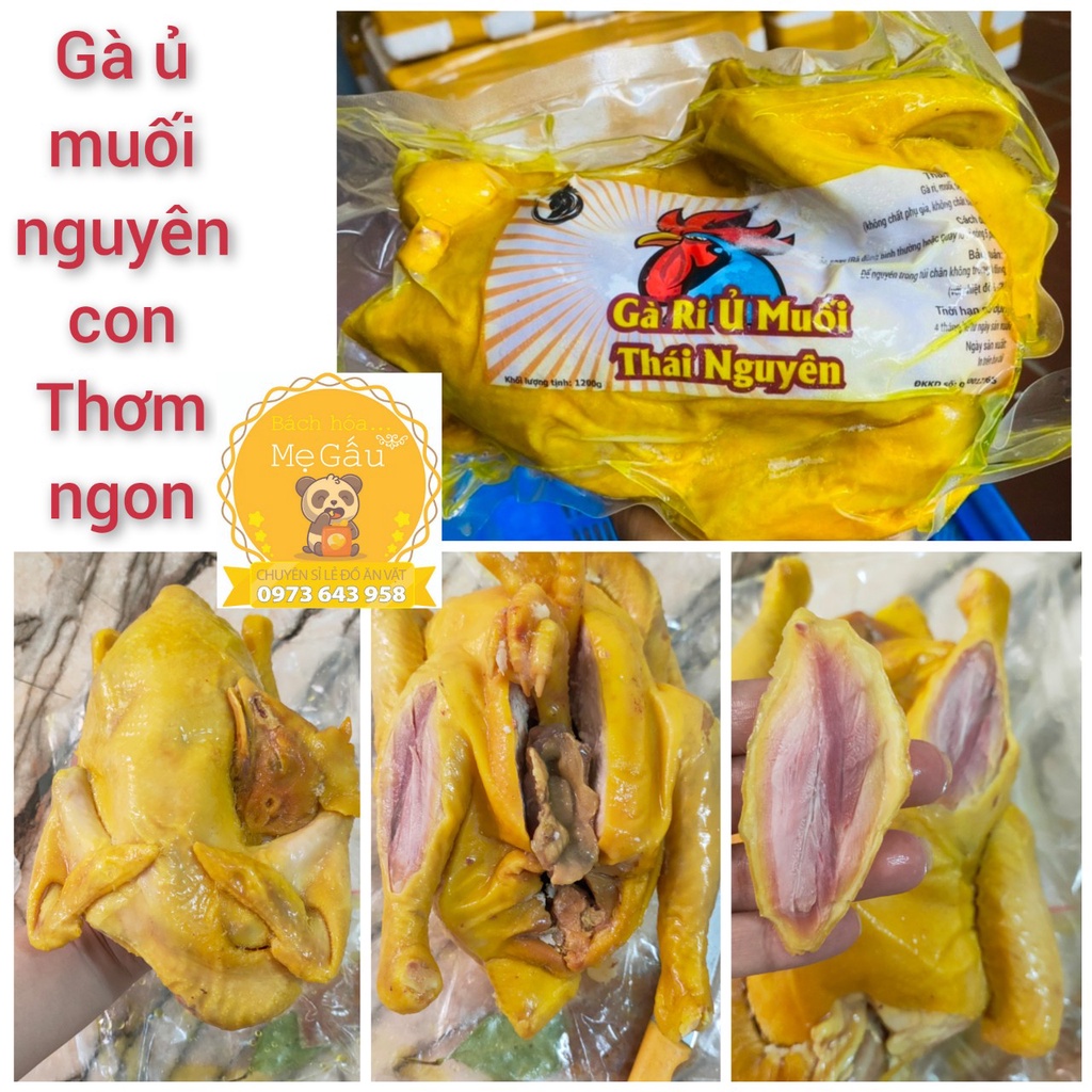 Gà ủ muối hoa tiêu nguyên con. Da giòn thịt dai. Gà kèm muối chấm tắc.