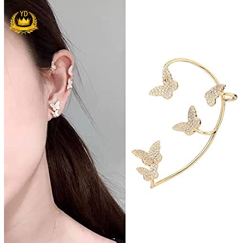 Khuyên kẹp vành tai hình bướm đính ngọc trai không xỏ lỗ cho nữ