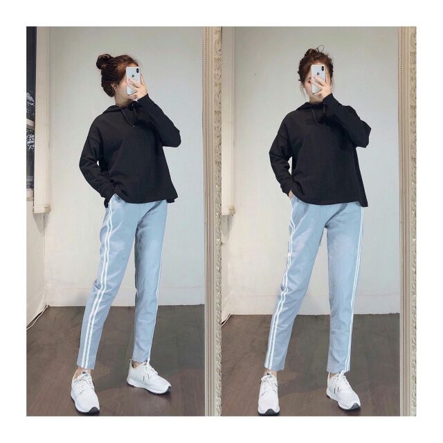 Quần dài kaki nữ 2 sọc thể thao lưng thun | BigBuy360 - bigbuy360.vn