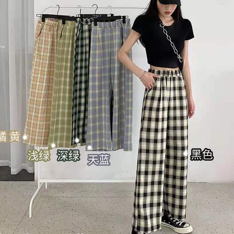 Straight loose pants women clothes plaid casual trousers women plus size fat MM hanging pants trousers
