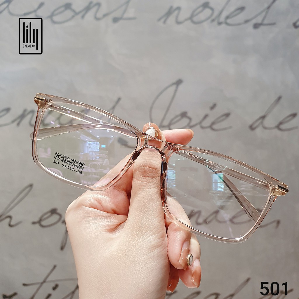 Gọng kính Nam nữ LILYEYEWEAR mắt vuông nhựa dẻo màu sắc thời trang 501