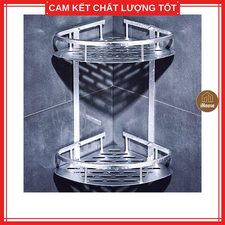 Kệ góc inox nhà tắm 2 tầng màu trắng, Kệ phòng tắm inox đựng đồ tiện lợi đa năng