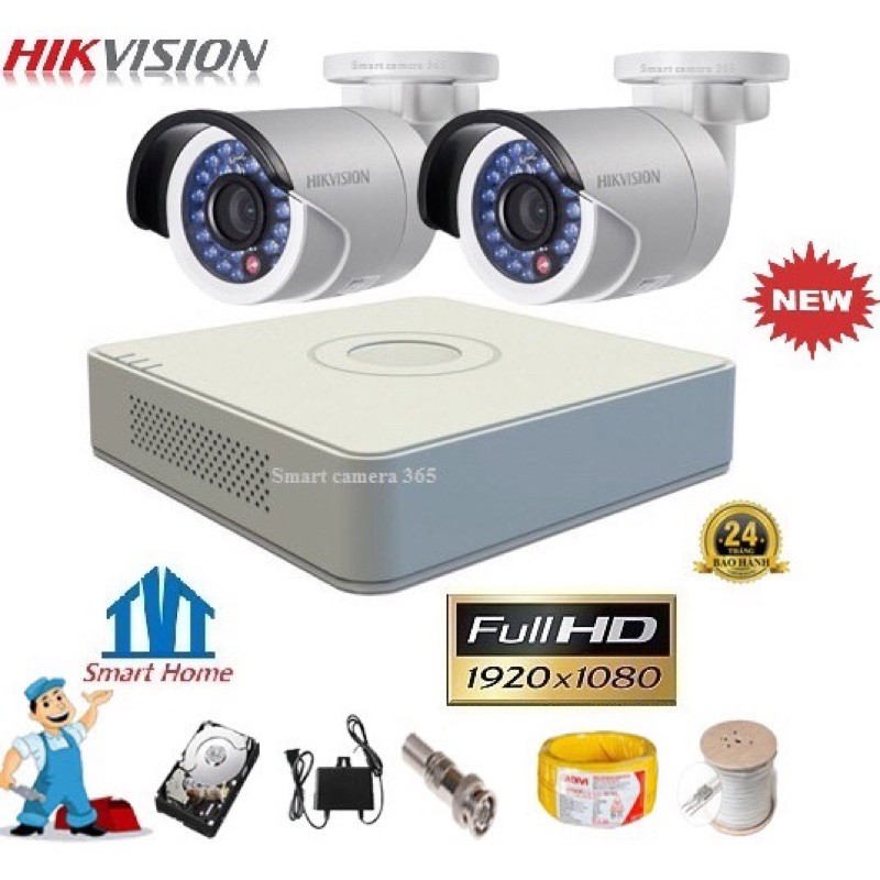 Combo 1 Đầu ghi Hikvision + 2 Camera 2.0M FullHD + HDD 500GB + Phụ kiện