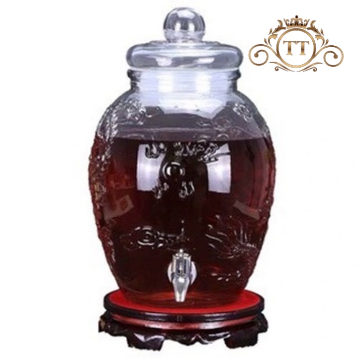 Bình ngâm rượu thuỷ tinh 10 lít Rồng Phụng Có van &amp; không van