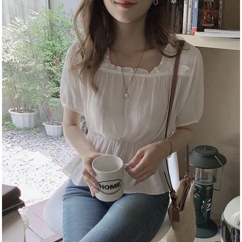 SUXI Áo Thun Tay Ngắn Cổ Vuông Màu Sắc Trơn Phong Cách Hàn Quốc Thời Trang Mùa Hè Cho Nữ