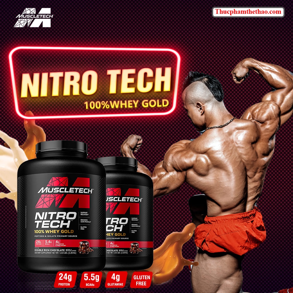 Sữa tăng cơ Nitro Tech 100% Whey Gold Size 5lbs - NHIỀU HƯƠNG VỊ  - KÈM QUÀ TẶNG - HÀNG CHÍNH HÃNG MUSCLETECH USA