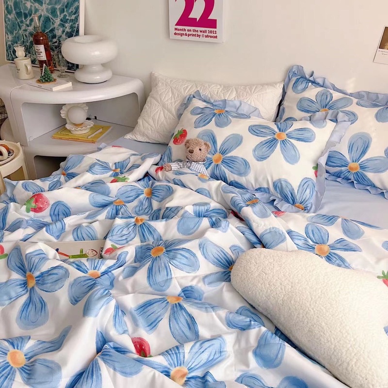 Sét chăn ga gối Đũi bèo Hàn Quốc chăn trần bông nhập khẩu mẫu mới 2022( tặng kèm vỏ ôm)