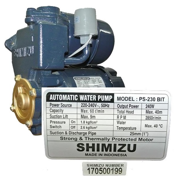 [Mã ELHA22 giảm 5% đơn 300K] Máy bơm nước tự động tăng áp SHIMIZU PS-230 BIT