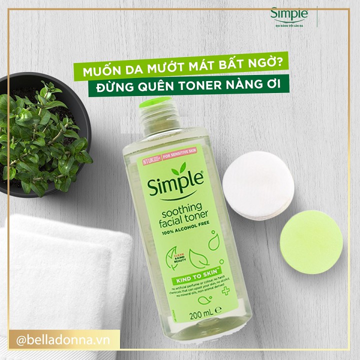 Nước Hoa Hồng Không Cồn Dành Cho Da Nhạy Cảm, Dễ Nổi Mụn Simple Kind To Skin Soothing Facial Toner 200ml