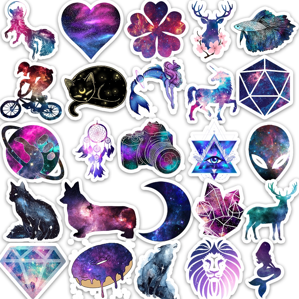 Set 50 cái Sticker Galaxy dán mũ bảo hiểm, hình dán galaxy retro chống nước, decal trang trí họa tiết galaxy