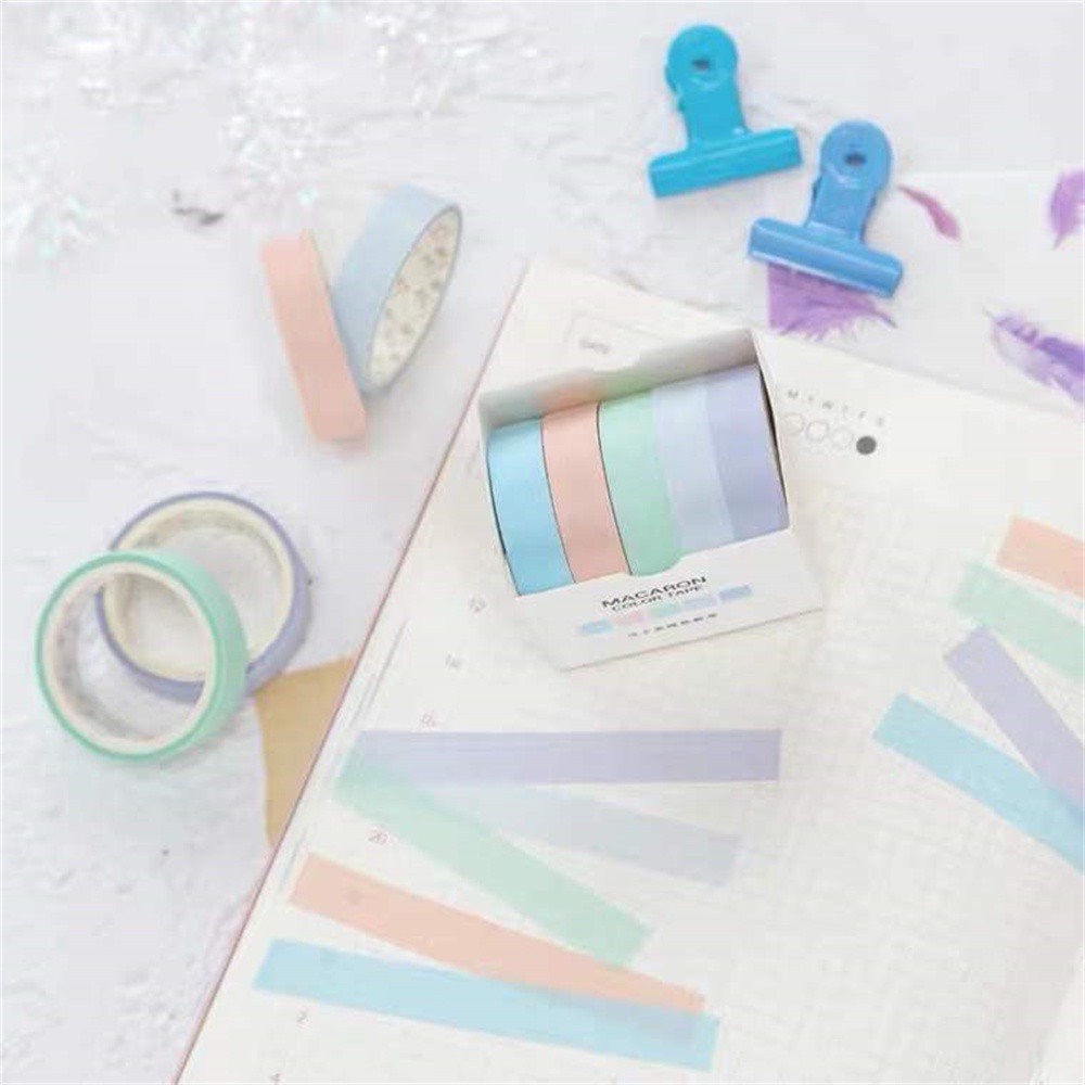 Washi tape set 6 cuộn chuyển màu gardiant bản 10mm, dài 200cm
