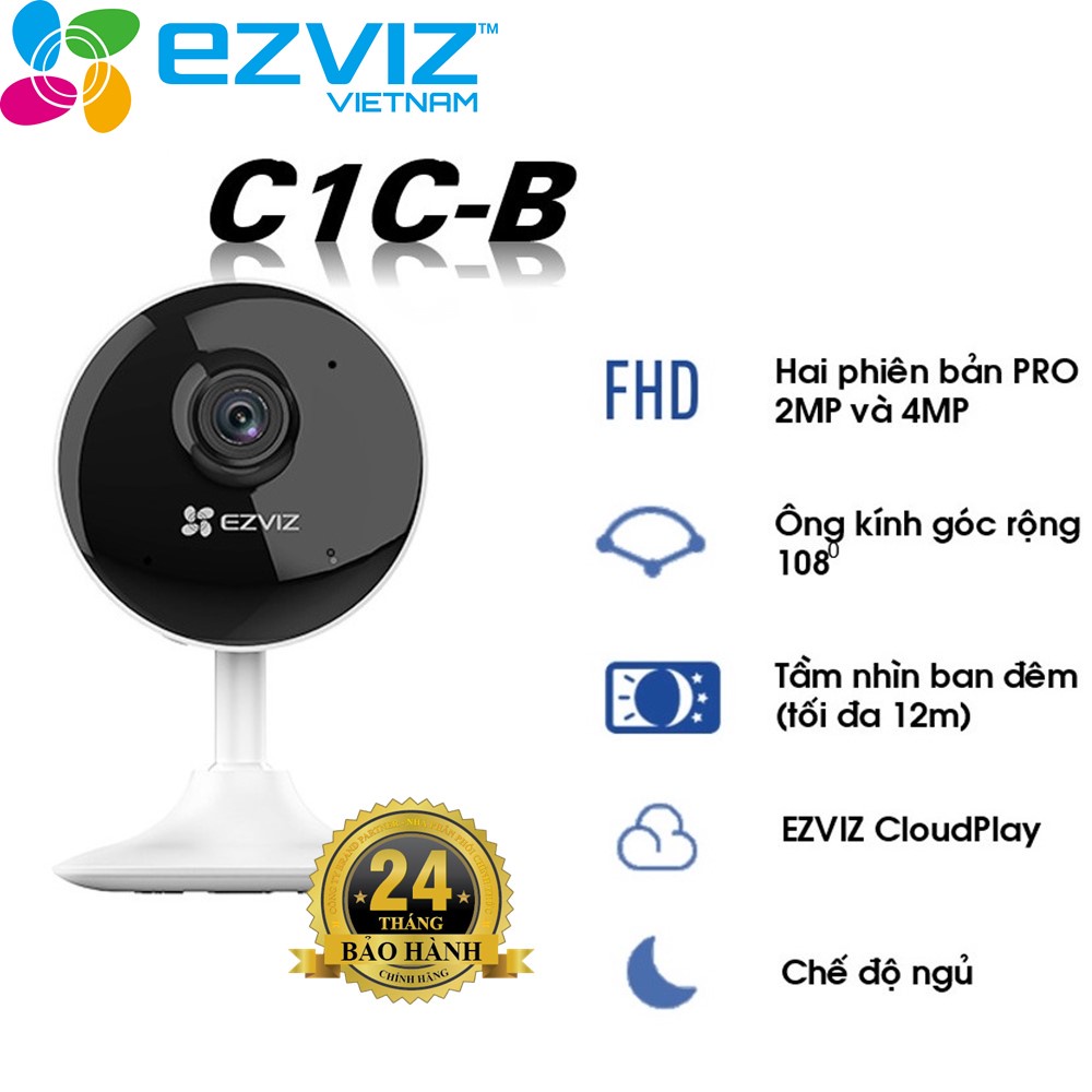 Camera WIFI Ezviz C1C B,1080P Đàm thoại 2 chiều ,Tích hợp míc thu âm thanh, Hình ảnh FHD - BẢO HÀNH 24 Tháng