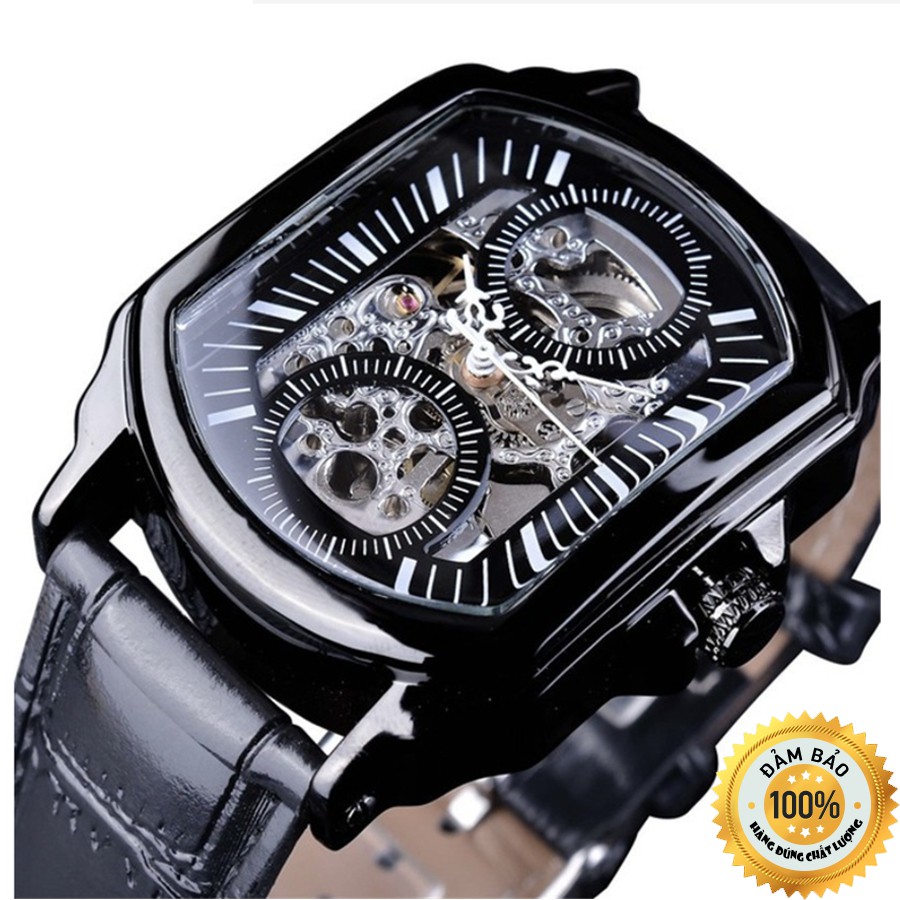 [Dây Da + Dây Kim Loai] Đồng Hồ Kim Nam Forsining Máy Cơ Automatic Mặt Vuông Lộ Máy - Đồng Hồ Nam Đe