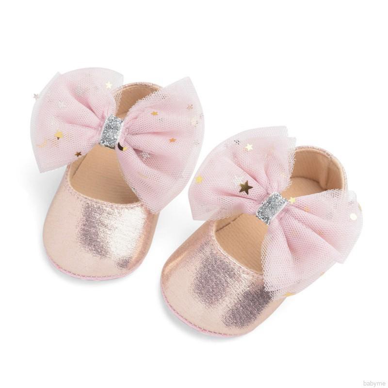 Babyme Autumn Baby Girls Breathable Anti-Slip Mesh Bowknot Flats Toddler Soft Soled Walking Shoes