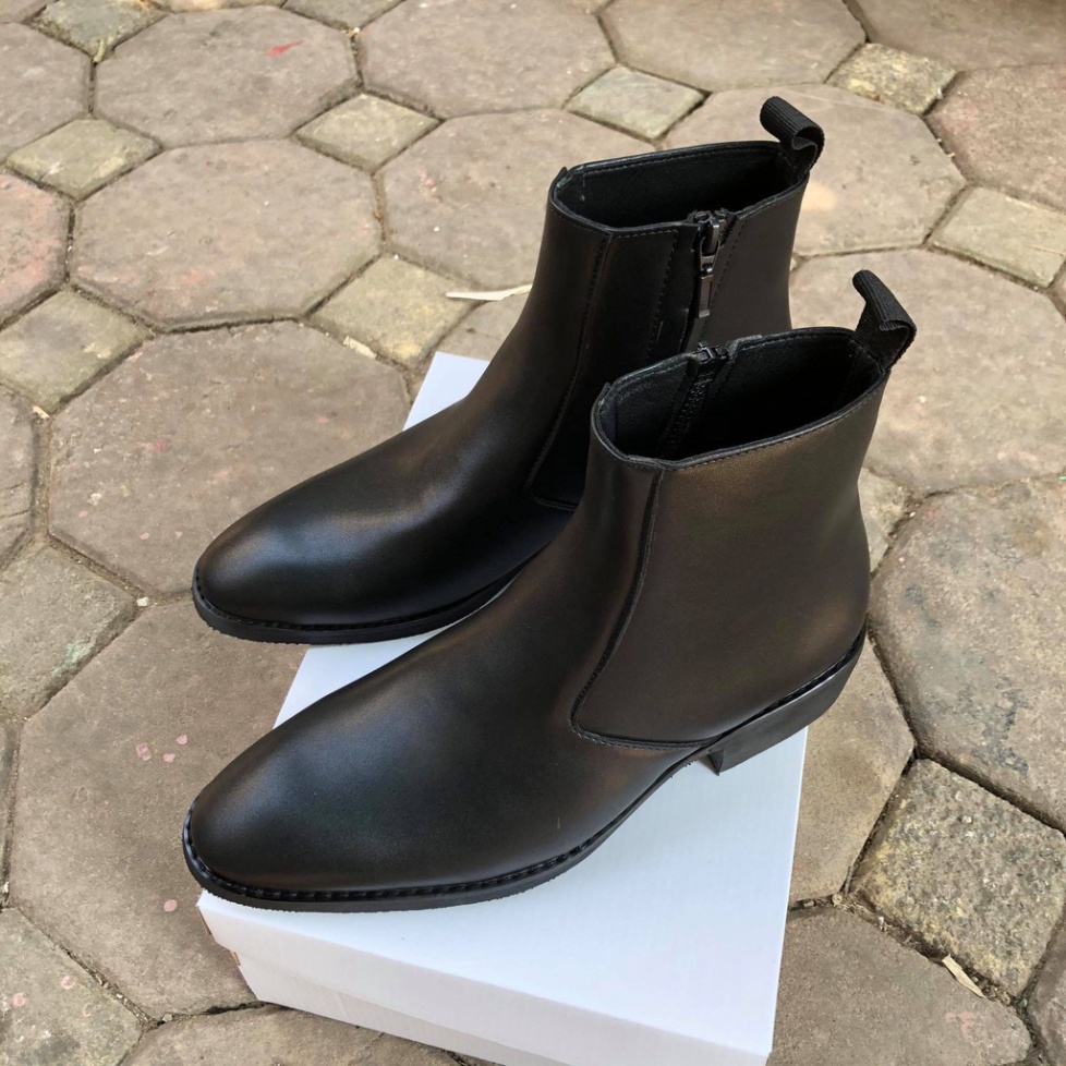 Giày thời trang nam cao cổ Zip Boots da bò màu đen đế tăng 4.5cm chiều cao | BigBuy360 - bigbuy360.vn
