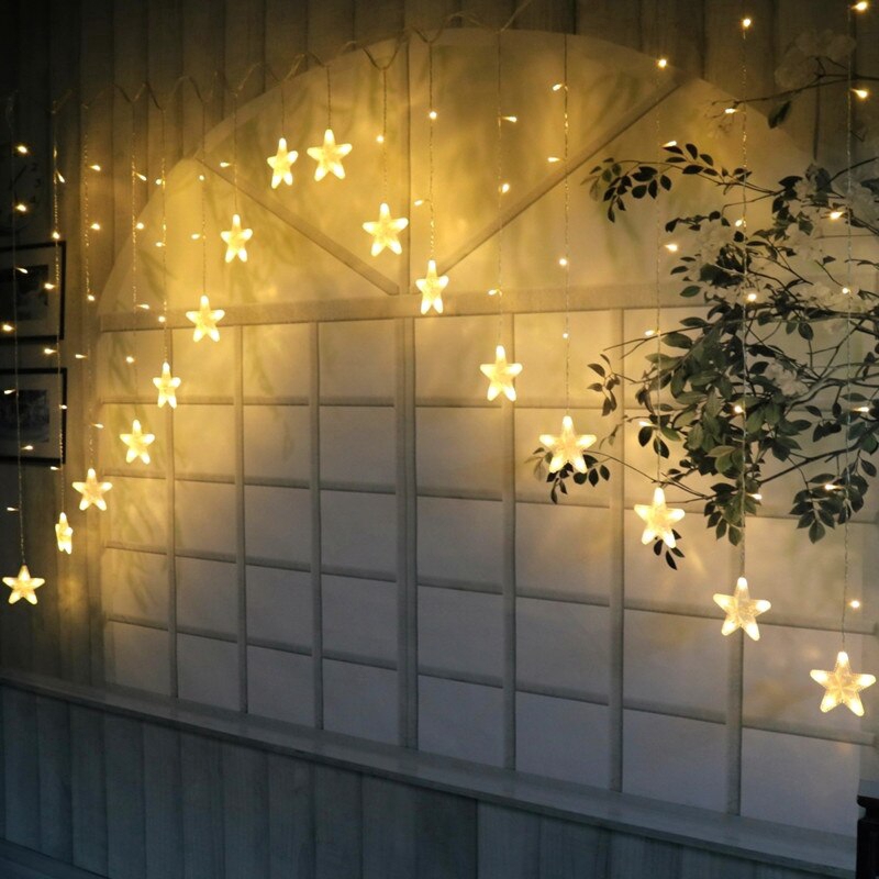 Đèn trang trí LED,2.5M 220 V EU Plug Pentagram Rèm Đèn trang trí Giáng sinh 【lyfs】