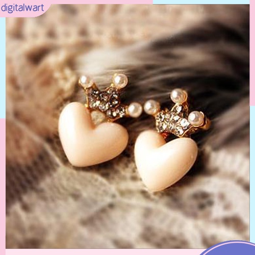 Cặp khuyên tai thiết kế hình vương miện và trái tim đính đá lấp lánh sang trọng dành cho nữ