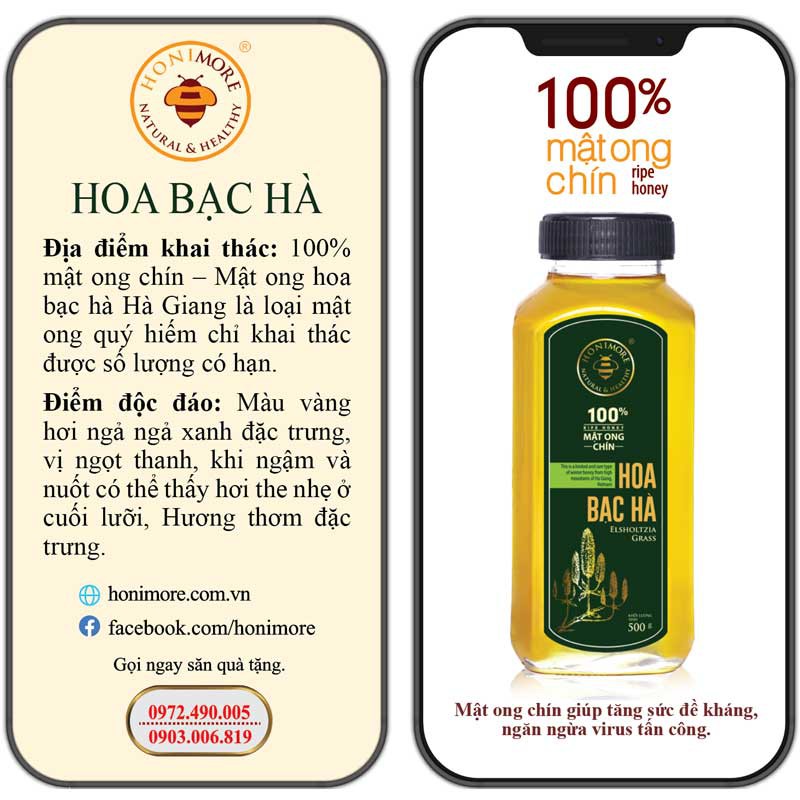 Combo Mật ong rừng Hoa Bạc Hà 500g + Mật ong rừng Hoa Cao Nguyên 500g - tăng cường sức đề kháng, đẹp da, tốt cho dạ dày