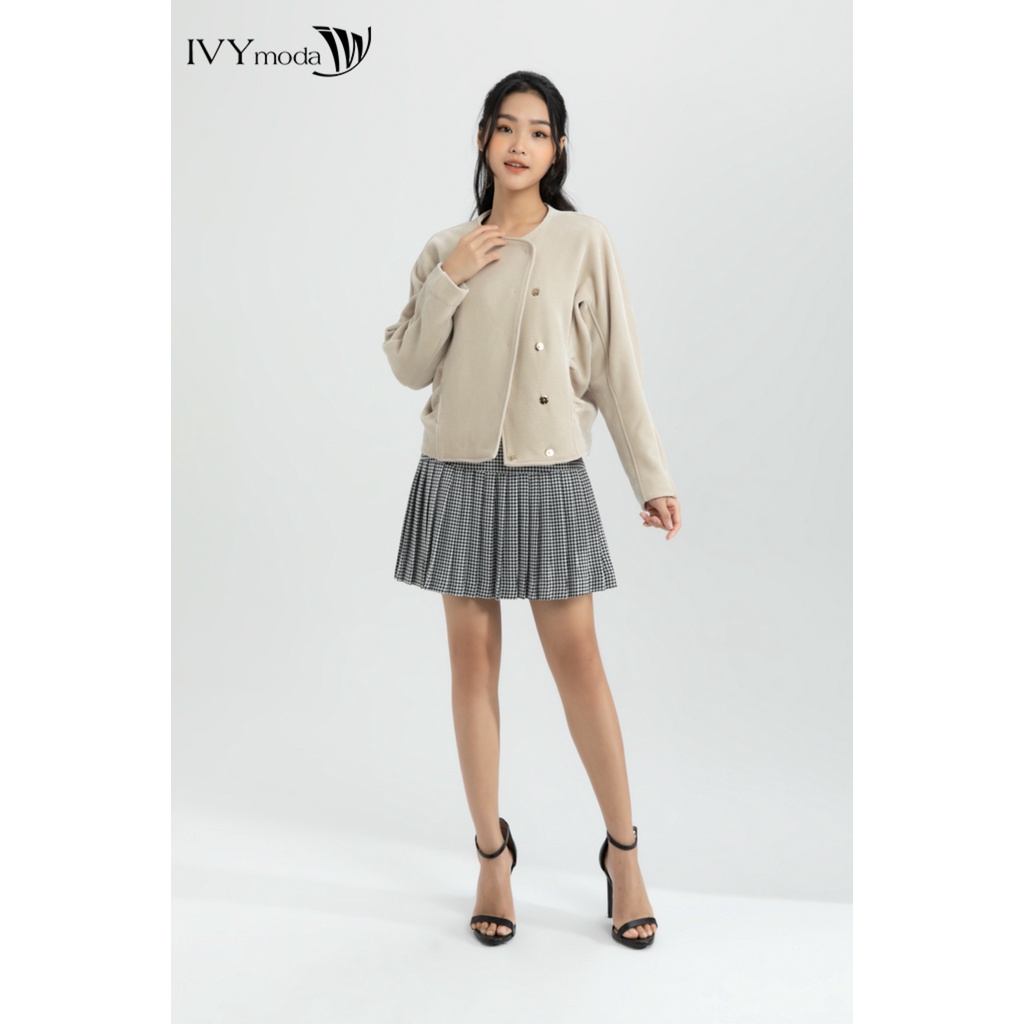 Áo khoác nhung nữ khuy bấm IVY moda MS 70M6250