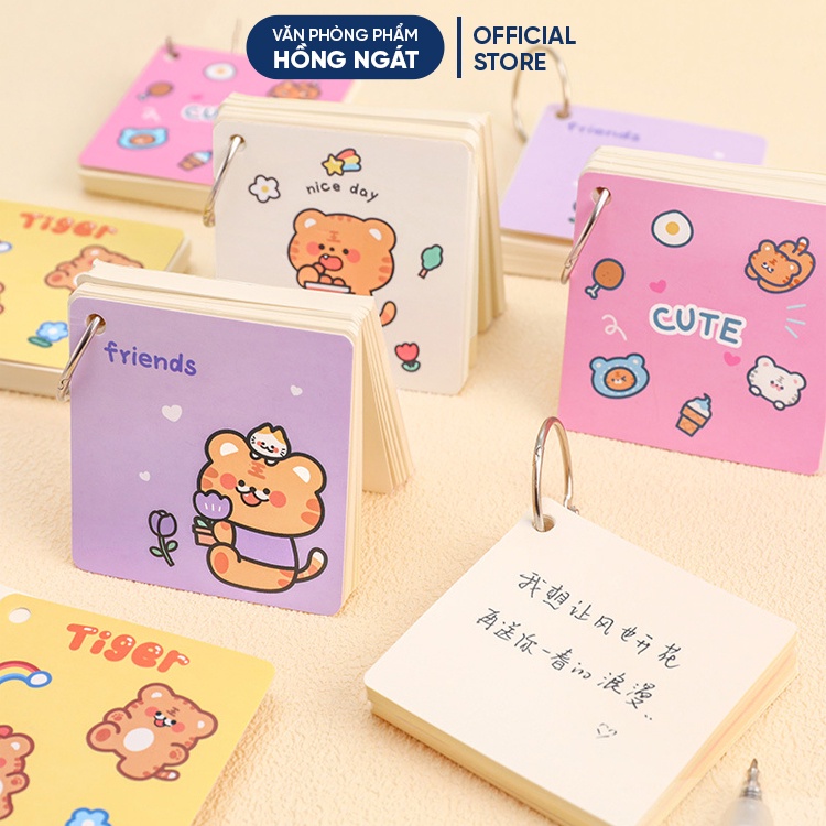 Flashcard trắng hoạt hình 80 trang, thẻ học từ vựng flashcard tiếng anh trung nhật đồ dùng học tập văn phòng phẩm FLC03